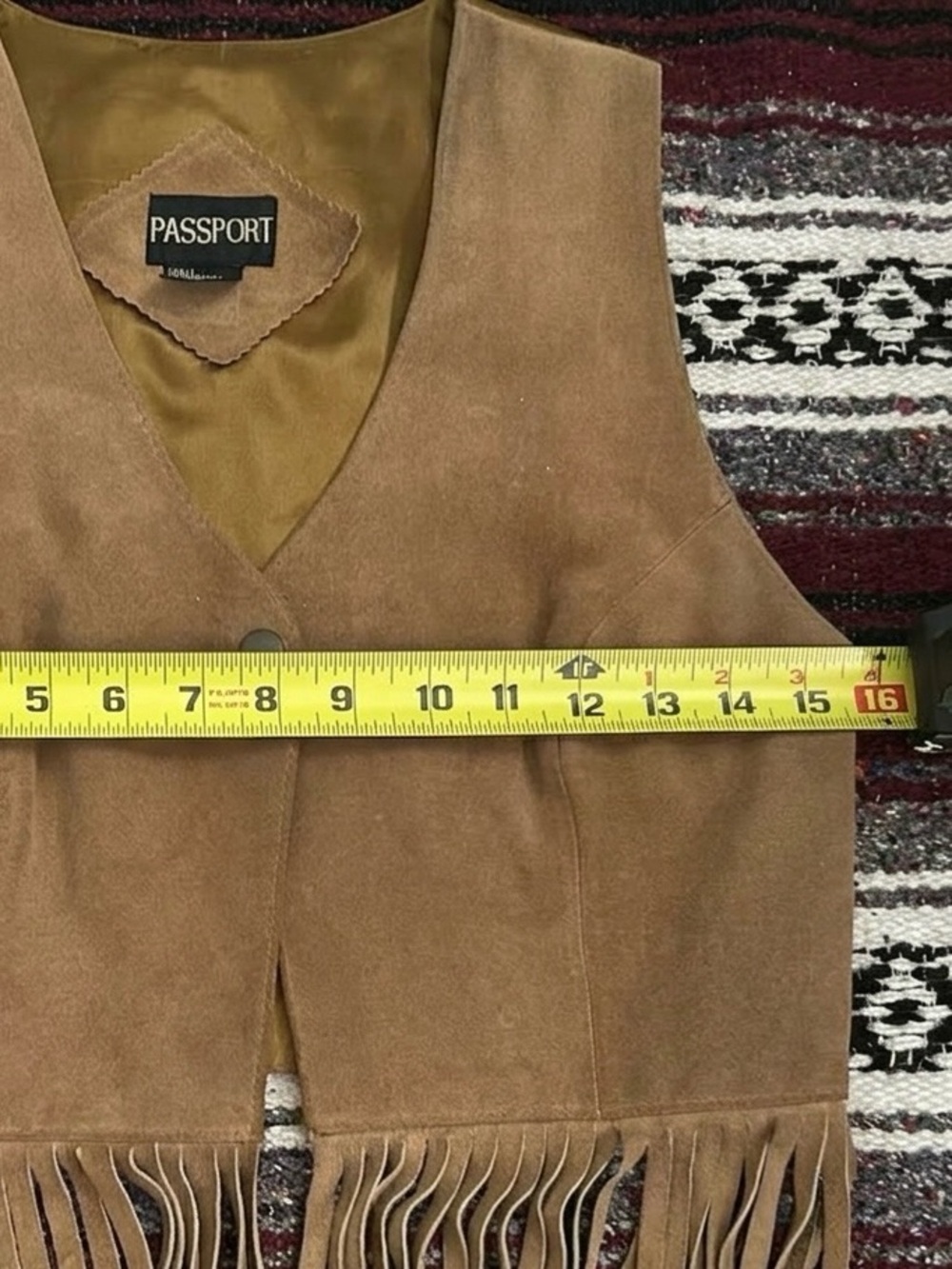 PASSPORT Vintage Genuine Suede Leather Fringe Western Vest M - Picture 7 of 10